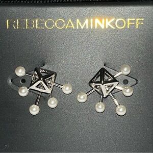 Rebecca Minkoff Cutout Silver Pyramid Stud with Bead Fan‎ Stud Earrings New